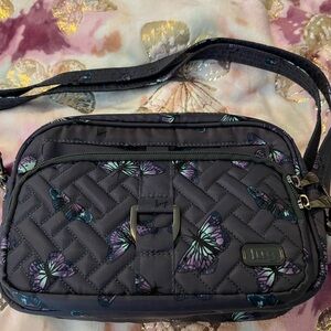Lug Crossbody Bag with Butterfly Design - Gray and Purple